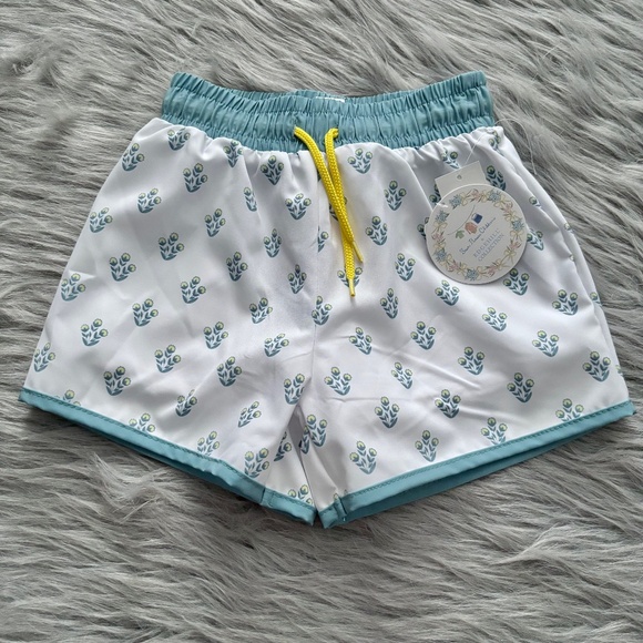 Edgehill Collection Nwt Boy's Toddler White Talmadge Floral Swim Trunks Shorts - Picture 1 of 3